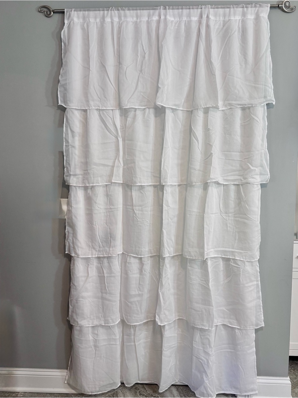 White Tiered Ruffle Curtain Panels (4) and pillow shams (2)